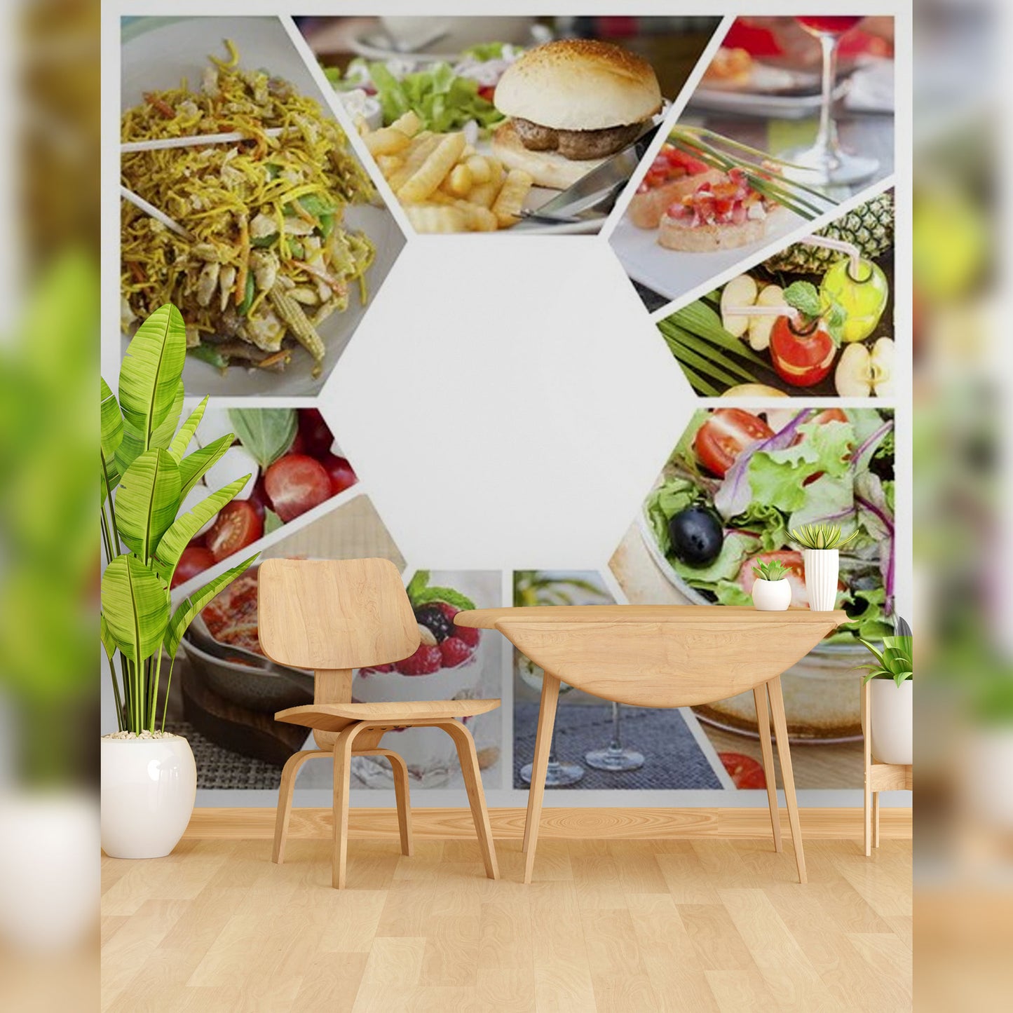 Modern Café with Food Collage Wall Mural