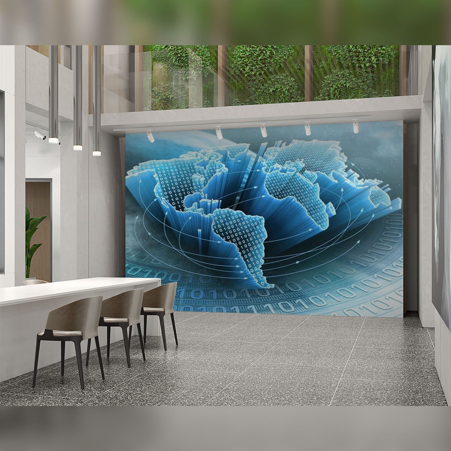 Digital World Map in Modern Office Space