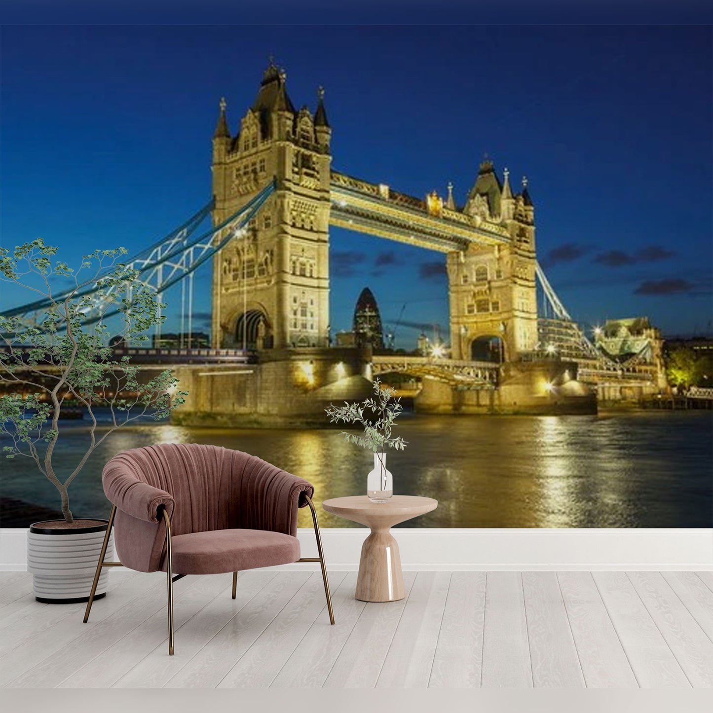 Tower Bridge Illuminated in a Modern Lounge Setting