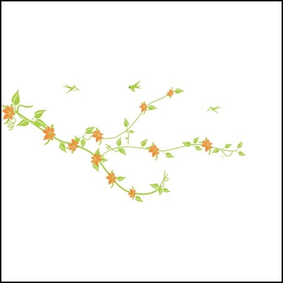 0373-Flowery, Leafy Branch And Birds Flying