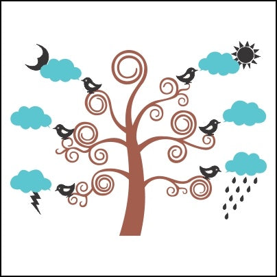 0561-Tree And Birds With Clouds And Seasons