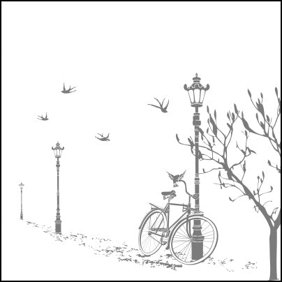 0657-Landscape Of Lampposts, Tree And Bicycle