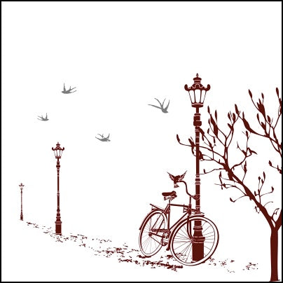 0657-Landscape Of Lampposts, Tree And Bicycle