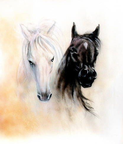 Harmony of Opposites: Black and White Horses