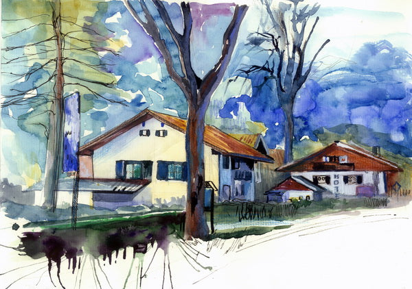 Countryside Serenity: A Watercolor Village