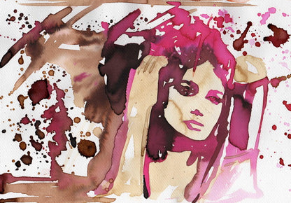 Expressive Watercolor Portrait in Shades of Pink and Brown