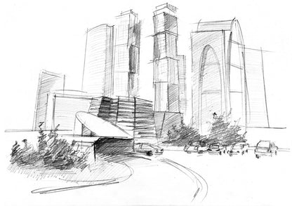 Architectural Sketch of a Modern Cityscape