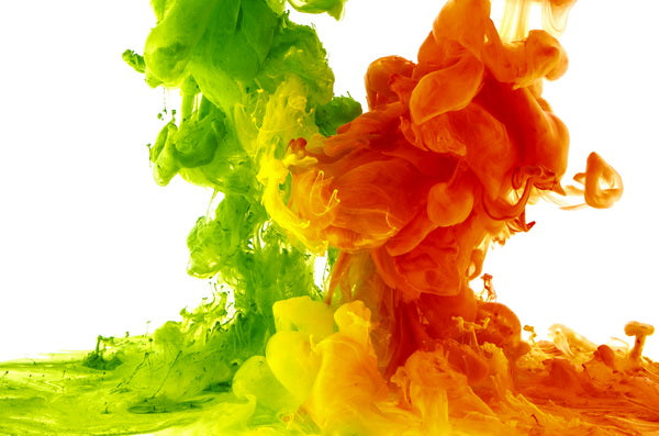 Color Fusion of Green and Orange Ink in Water