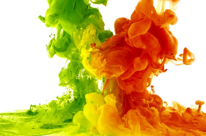 Color Fusion of Green and Orange Ink in Water