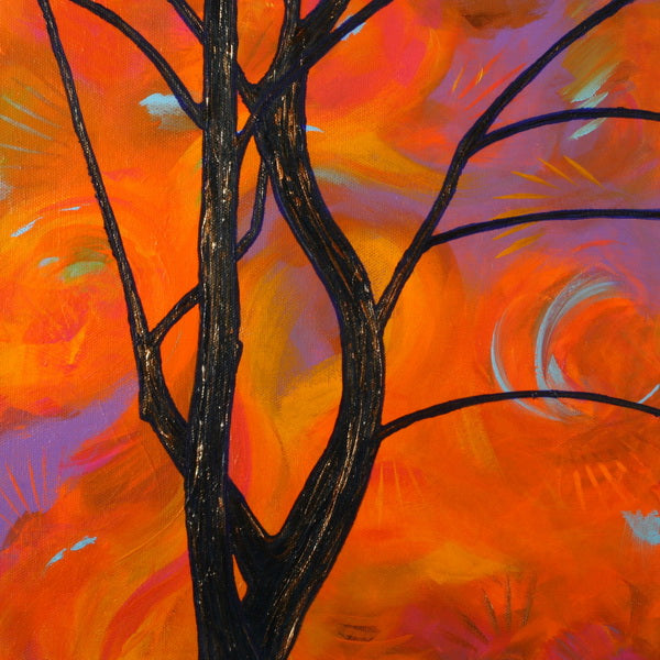 Abstract Tree Silhouette on a Fiery Canvas