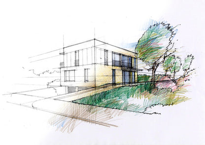 Architectural Sketch of a Modern House