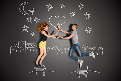 Creative Love Story Concept with Drawn Cityscape