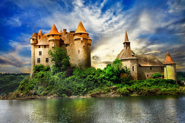 Enchanting Living Room with Castle Landscape Mural